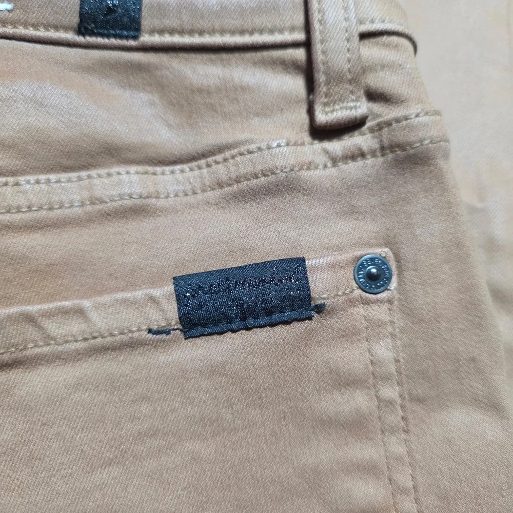 7 For All‎ Mankind Flare Jeans Womens 27 Camel Tan Coated High Rise Denim Pants